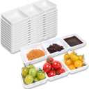 14-Pack Small Plastic Serving Trays - 3-Compartment Dip Bowls & Condiment Tray for Parties, Sauce Sections (8.7" x 2.8" x 1")