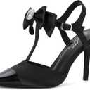 Mofri ShowHow Womens High Heels Closed Splicing Pointed Toe Stiletto Bow Tie Slingback Heeled Shoes Ankle Strap Wedding Pumps Bridal Party Work Dress Shoes (10, Black)