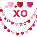 Jecery 2 Pcs Valentine's Day Garlands Heart Letter Felt Garland 78 Inches Red Pink Pom Pom Ball Banner Valentines Day Party Hanging Decorations for Indoor Outdoor Home Fireplace Mantel Fireplace Room