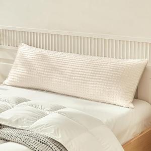 WARMDERN Beige Pillow Covers Body Pillow Cover Soft Microfiber Pillow Cases Set of 1 Boho Textured Pillowcase with Envelope Closure(Beige, Body-1 20x54 Inches)