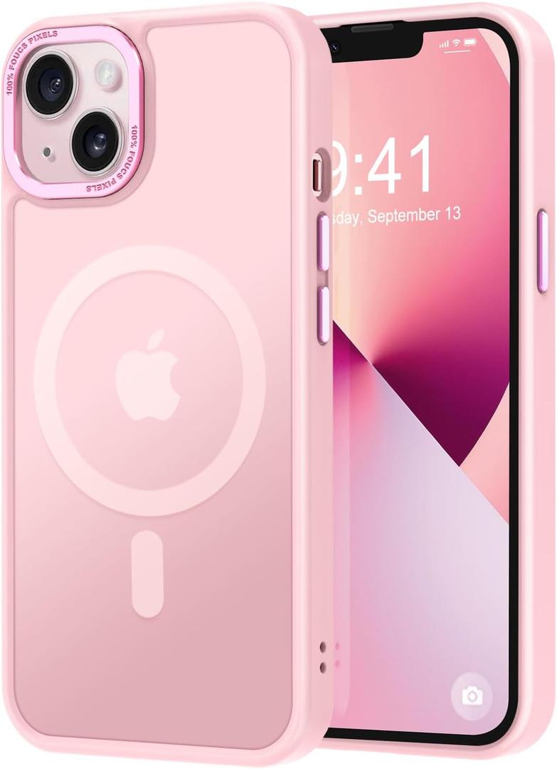 Thomo Strong Magnetic for iPhone 13 Case & iPhone 14 Case [Compatible with Magsafe] Translucent Matte Slim Shockproof Women Girl Anti-Fingerprint Protective Case for iPhone 14/13 6.1", Tender Pink