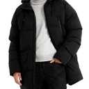 Wyeysyt Mens Long Puffer Jacket Hooded Warm Winter Coats Thicken Quilted Jacket Puffy Parka Outerwear(Black-XL)