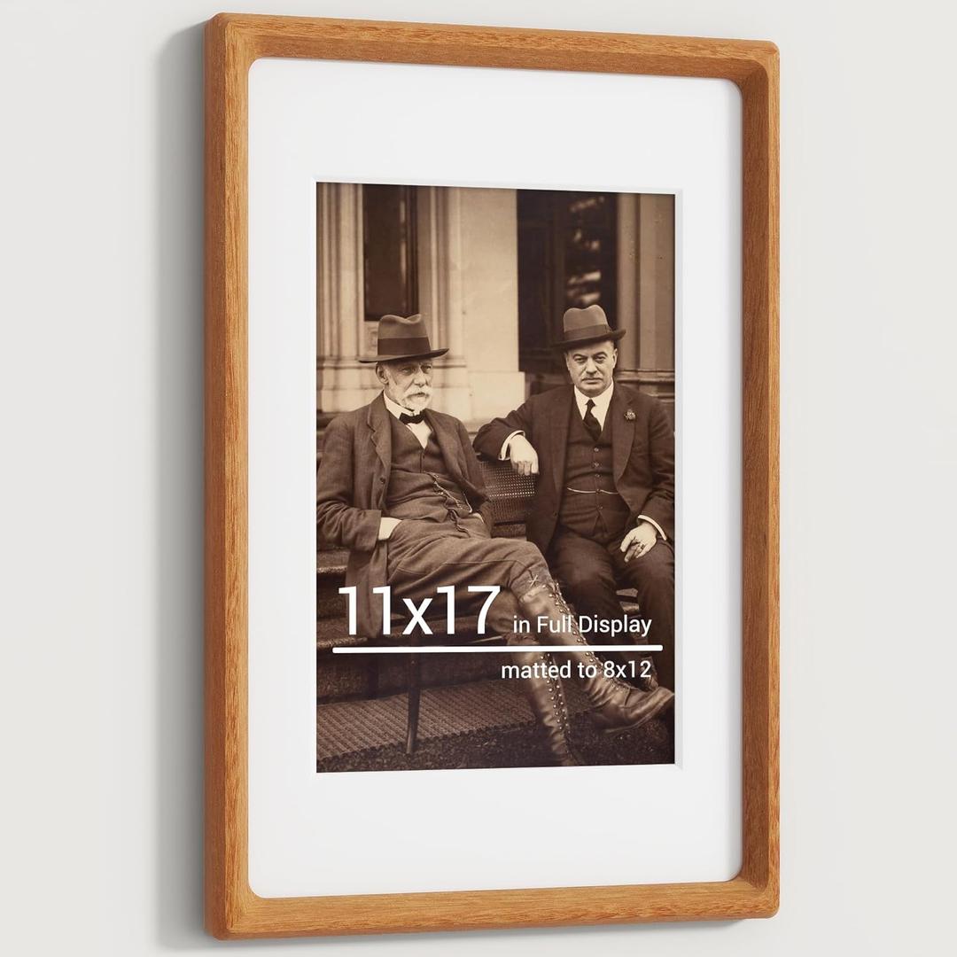 Heimlove 11x17 Picture Frames Natural Teak,Original Wood Hand Make Crafted Diploma Frame with Mat to 8x12 Graduation Picture Display,Family Picture,Wedding Picture,Photo,Certificate Wall Mounted