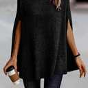 KIRUNDO Women's 2026 Fall Winter Turtleneck Poncho Sweater Fashion Chunky Knit Cape Wrap Sweaters Pullover Jumper Tops (Black, L)