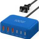 USB C Fast Charger, 100W GaN 6 Port Type C Charging Station Hub Block Cube, USB C Wall Charger Power Strip Adapter Plug for iPad iPhone 17 16 15 14 13 12 Pro Max Pixel Note Galaxy, 5ft Cord