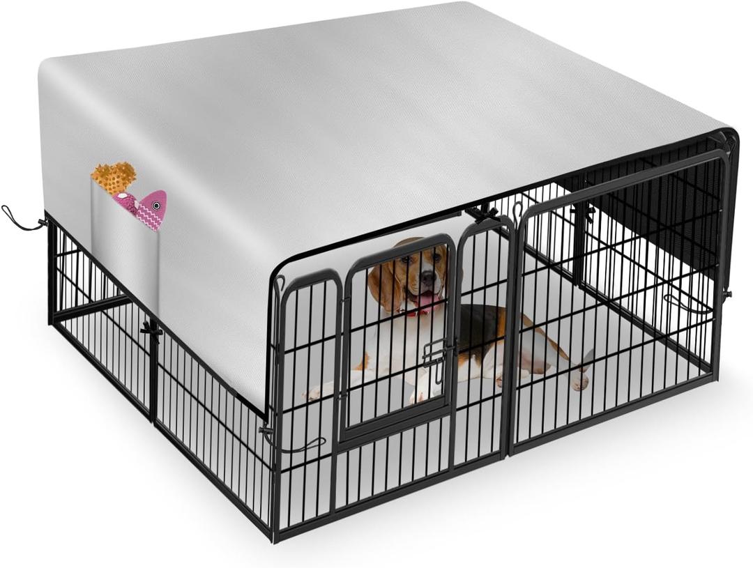 Kovshuiwe Dog Playpen Cover, 600D Oxford Cloth, Pet Fence Cover Fits 24/32/40/45/50" Panels Playpen, Top Sunshade of Dog House Fence Cover, Providing Shade and Rain Protection for Outdoor Dogs