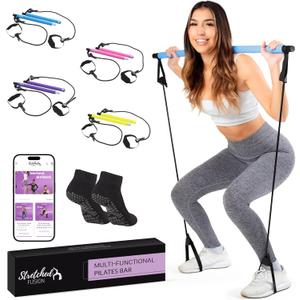 Stretched Fusion Pilates Bar Kit with Resistance Band for Home Workouts | Multifunctional Home Pilates Kit Set for Women & Men | Workout Bar for Legs, Hip, Waist and Arm, Includes 3 Bonuses