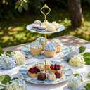 Lallisa 3 Tier Blue Hydrangea Cake Stand 10", 9" and 7" Ceramic Serving Tray Dessert Cupcake Display Holder Tower for Wedding Baby Bridal Shower Tea Party Decoration