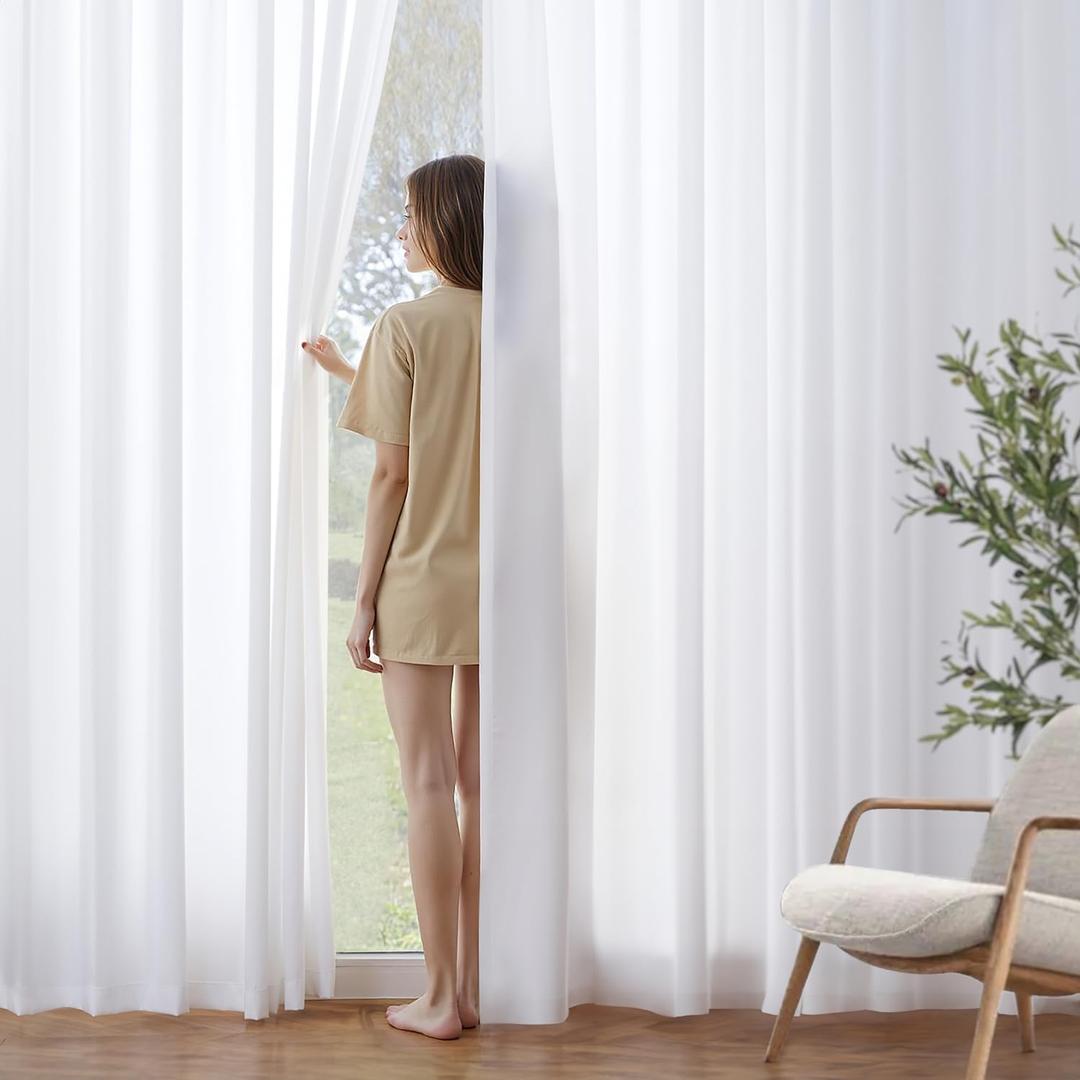 MIULEE White Privacy Sheer Curtains That Let Light in 63 Inches Long Non-See-Through Semi Sheer Curtains Light Filtering Window Curtain Drapes for Living Room Bedroom 2 Panels Set