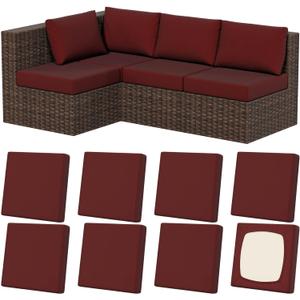 8Pcs Stretch Patio Cushion Covers, Outdoor Couch & Sofa Replacement Slipcovers for Patio Furniture Cushion Covers, Washable Reusable Furniture Protector (Square-large, Wine-red)
