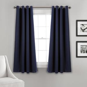 Lush Decor Insulated Grommet Blackout Window Curtain Panels, Pair, 52" W x 63" L, Blue - Classic Modern Design - Chic Window Decor - Curtains For Living Room, Bedroom, Or Dining Room