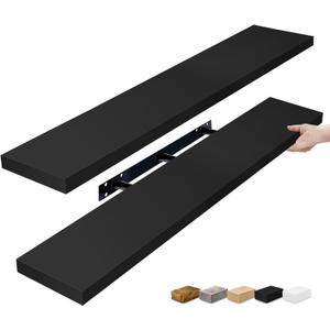 Sorbus Floating Shelves for Wall - 48 Inch Long Bathroom Shelves, Wall Decor for Bedroom, Kitchen, Living Room & Book Storage - Mounted Floating Shelf with Invisible Brackets (Black, Pack of 2)