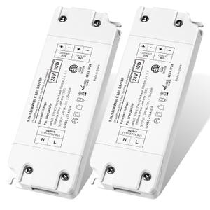 Noobibaba LED Dimmable Driver 24V Transformer for LED Lights Triac ELV/ MLV 30W 120 to 24 Volt Converter for Lutron & Leviton Switch Dimmable Strip Light Transformer Flicker Free ETL Listed, 2-Pack