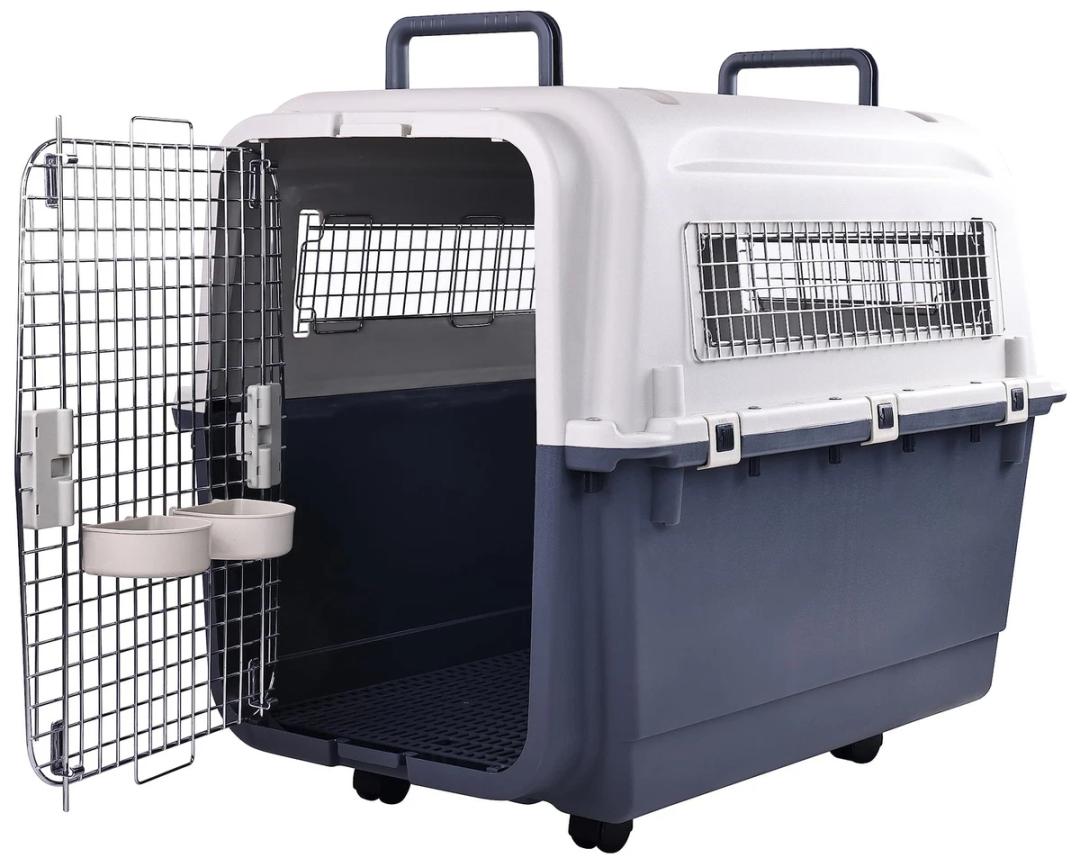 Airline Approved Dog Crate-Heavy Duty Plastic Pet Carrier with Wire Door, 4-Side Ventilation & Stay-Dry Moat | XL