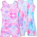 Nymphperi 2 Pack Gymnastics Leotards for Girls Cute Biketards with Shorts Kids Sleeveless Unitard Dance Sportswear (Pink, M)