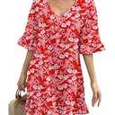 LuckyMore Women Beach Cover Ups Boho Kimono Bathing Suit Swimsuit Cover Up Shirt Dress Swimwear Red M