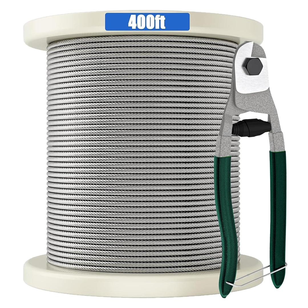 Future Way 400FT Stainless Steel Deck Railing Cable with Cutter, 1/8" T316 Stainless Steel, 7x7 Construction, 1800lb Breaking Strength