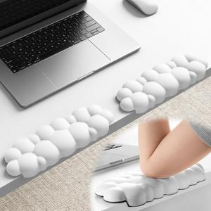 Elbow Pad for Desk, L-Shaped Desk Edge Arm Rest Cloud Wrist Rest, Non-Slip Memory Foam Wrist Pads, 2-Pack White Wrist Support for Keyboard, Mouse, Laptop