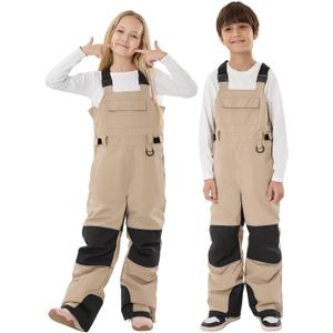 GSOU SNOW Kids Snow Bibs Boys Girls Ski Bib Snowboard Pants Insulated Waterproof Winter Overalls(3-16Years) (Large, Caramel)