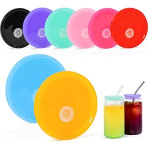 6 Pcs Acrylic Lids for 16 oz Glass Cups Plastic Tumbler Replacement Lids Spill Proof Reusable Glass Cup Lid for Beer Can Iced Coffee Cups Drinking Glasses - Multi-Colored