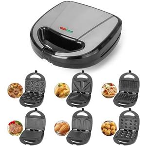 6 in 1 Mini Waffle Maker with Removable Plates, Mini Donut Maker Machine Multi Breakfast Sandwich Maker with Non-stick Surface for Snack, Breakfast