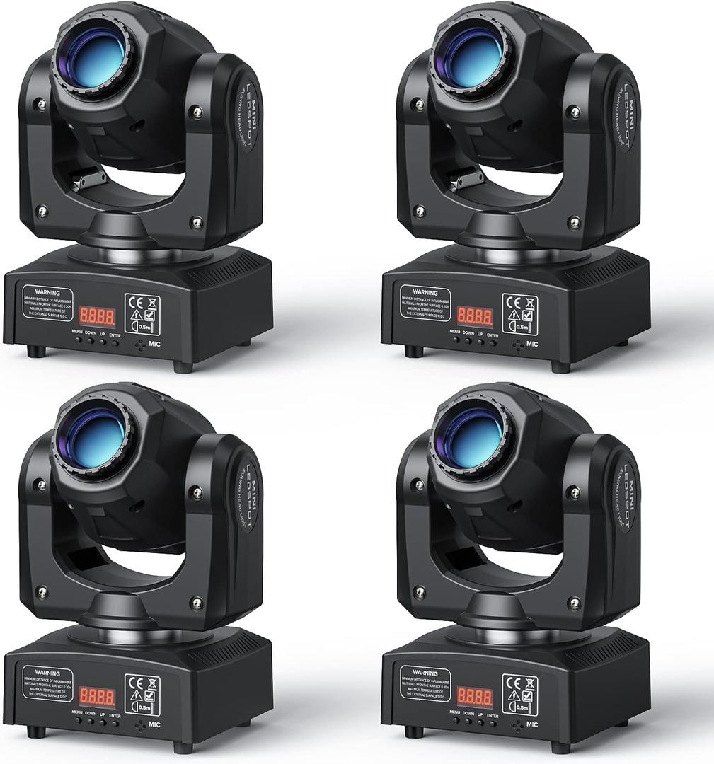 Moving Head DJ Lights, U`King 50W LED Moving Head Light with 7 Gobos 7 Colors and Open White Beam Spotlight by DMX and Sound Activated for Wedding DJ Disco Parties Live Show Church Bar (Set of 4)