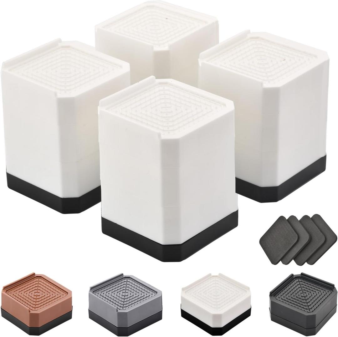 Bed Risers Furniture Risers Heavy-Duty Rectangular Adjustable Block Lift to 3 inches and 4.3 inches Desk, Sofa, Chair Legs, Refrigerator, Washing Machine Support up to 4000 pounds (Square-white-4 Pack)