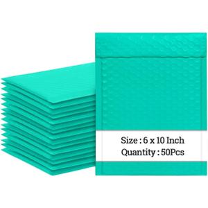 6x10 Inch Bubble Mailers 50 Pack, Self-Seal Poly Padded Envelope, Waterproof Shipping Bags for Small Business, Teal