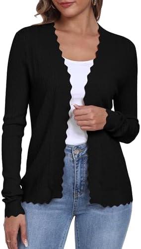 COSSEN Women's Open Front Cardigans Long Sleeve Summer Trendy Lightweight Crochet Knit Sweater L