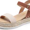 DREAM PAIRS Women's Platform Espadrilles Wedge Sandals, Comfortable Open Toe One Band Sandals for Women Dressy Casual Summer, Size 6