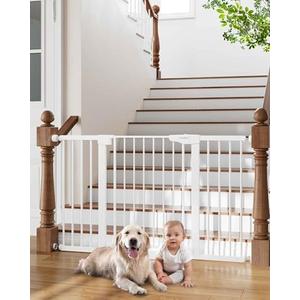 Cumbor 29.7-54.2" Wide Baby Gate for Stairs, Mom's Choice Awards Winner-Self Closing Dog Gate Indoor for Doorways, No Drilling Pressure Mounted Pet Gates for Kids, Easy Walk Through Safety Gate, White