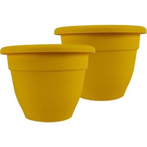 The HC Companies 16 Inch Caribbean Planter Pots with Drainage & Plug, Rolled Rim Plastic Planters for Indoor & Outdoor Plants, 2-Pack Decorative Flower Pots for Garden, Office & Home Decor, Honey