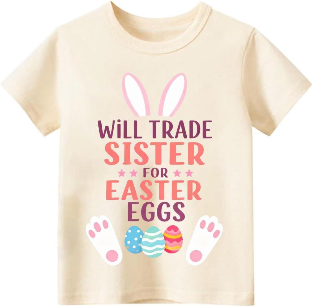 Happy Easter Shirts for Boys GirlsToddler Easter Shirt Bunny Egg Hunt Tee Kids Digger Tractor 2T-8T (4-5T, Sister)