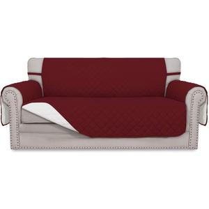 Easy-Going Sofa Slipcover Reversible Loveseat Sofa Cover Couch Cover for 2 Cushion Couch Furniture Protector with Elastic Straps for Pets Kids Dog Cat (Oversized Loveseat, Christmas Red/Ivory)