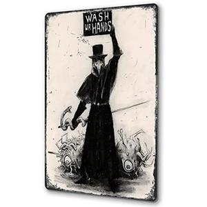 Set of 2 Pack, Doguiei Gothic Decor Plague Decor Wash Ur Hands Wall Decor Guest Wall Decor for Home Bathroom 8 * 12 Inch