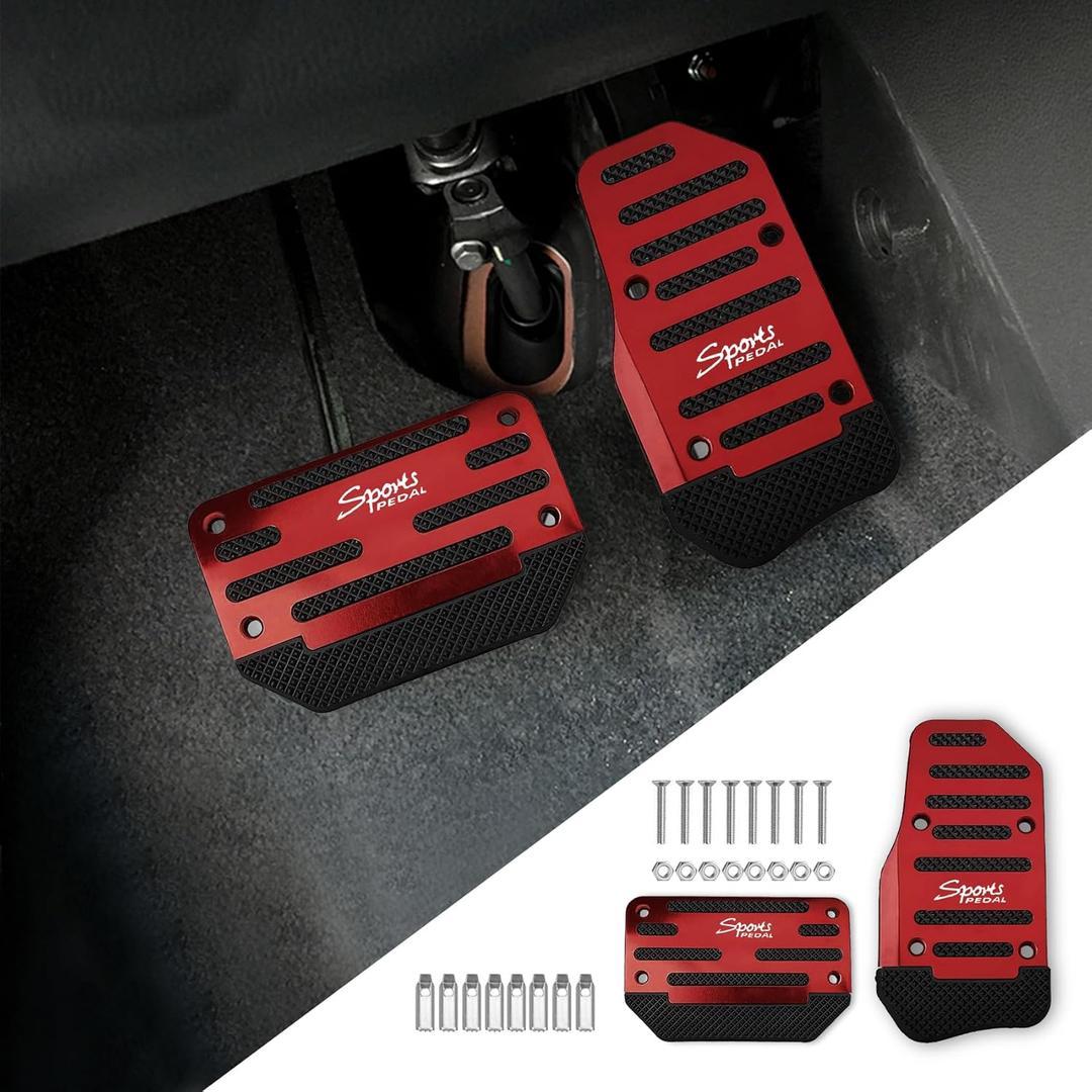 2PCS Non-Slip Car Pedal Covers, Premium Aluminum Alloy Gas and Brake Pedals Covers for Safe Driving, Automatic Transmission Pedal Covers Replacement Kit, Universal Car Accessories for Most Car (Red)