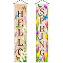 BlissYard Hello Spring Summer Floral Porch Sign Flowers Banner Door Sign Decorations Hanging Door Banner Spring Summer Decorations for Front Door Indoor Outside Home Yard Porch Wall Decor
