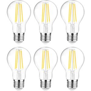 Ascher 60 Watt Equivalent, E26 LED Filament Light Bulbs, Daylight White 4000K, Non-Dimmable, Classic Clear Glass, A19 LED Light Bulb with 80 CRI, Pack of 6