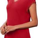 JUSTFASHIONNOW Lace Blouse Soft Cap Sleeve Tops for Women Summer V Neck Tank Tops Dressy Casual Shirts Trendy Clothes (Red)
