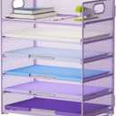 Marbrasse 6 Tier Paper Organizer Letter Tray - Mesh Desk File Organizer with Handle, Paper Sorter for Letter/A4 Office File Folder Holder - Purple
