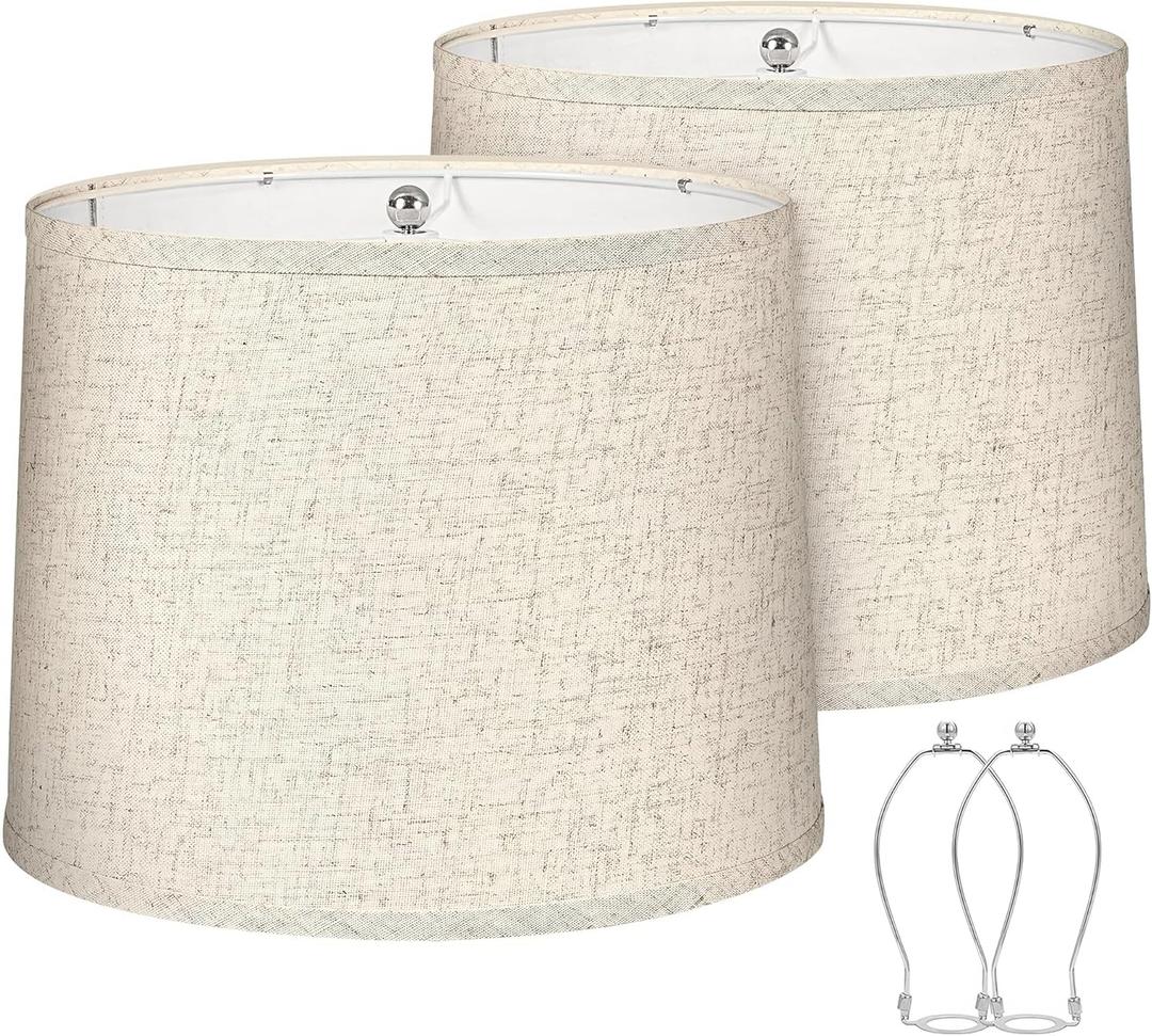 Lamp Shades Set of 2 – 𝟏𝟏.𝟔” 𝐓𝐨𝐩 𝐱 𝟏𝟐.𝟔” 𝐁𝐨𝐭𝐭𝐨𝐦 𝐱 𝟗.𝟖” 𝐇𝐢𝐠𝐡 Fits Harp-Style Bedside & Floor Lamp shades – 𝐃𝐫𝐮𝐦 𝐒𝐡𝐚𝐩𝐞 Easy Assembly (Ships Rolled Flat) (Beige, Medium)