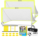 Kids Soccer Goals for Backyard Set of 2, 6x4 ft Portable Pop Up Soccer Goal Training Equipment with Soccer Ball, Ladder and Cones, Soccer Nets for Backyard for Kids Youth Toddler Outdoor Sports Games