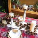 Winlyn 4 Pcs Christmas Jingle Bells Candle Rings Rusty Bells and Stars Wreaths Burgundy Berries 4.1" Center Mini Decorative Wreaths for Primitive Farmhouse Holiday Home Table Decoration Centerpiece