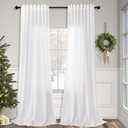Solid White Curtains 96 Inches Long for Living Room 2 Panel Set Back Tab Pocket Opaque Draperies Semi Sheer Linen Light Filtering Curtain for Bedroom Floor Length Crisp Vintage Beach Country Chic 8 FT