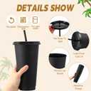 Honeydak 60 Pack Tumbler with Straw and Lid Bulk Cups for Gifts Glitter Plastic Coffee Cups 24-27 oz Reusable Water Bottle Iced Coffee Travel Mug Party Favors for Birthdays Travel (Black)