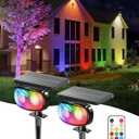 Solar Spot Lights Outdoor Waterproof IP68, RGB Colors Changing Solar Lights with 4 Lighting Modes, Solar Powered Lights Outdoor for Garden Yard Outside Landscape (2Pack)