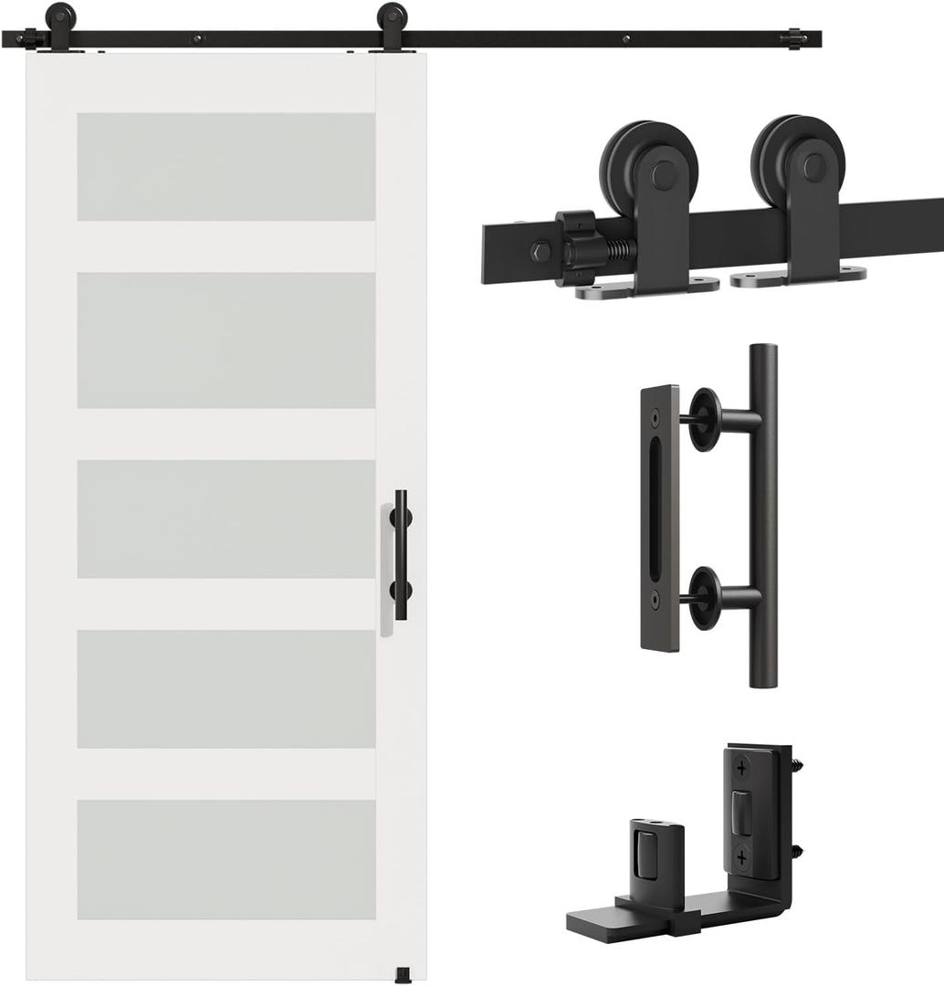 Barn Door Hardware kit 6FT(Whole Set Include Sliding Barn Door Track Kit & Barn Door Handle & Floor Guide) for Single Door-Heavy Duty