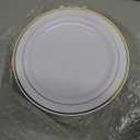 I00000 144 Small Plastic Dessert Plates Set Include 72 Pcs Gold Dessert Plates 7.5" with 72 Pcs Forks 7.5",Disposable Cake Plate,Fancy White Gold Plastic Small Plates for Party