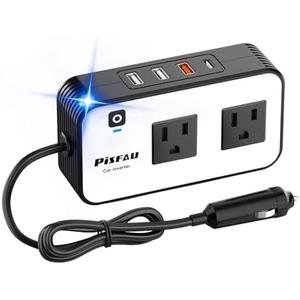200W Car Power Inverter, PiSFAU DC 12V to 110V AC Car Plug Adapter Outlet with [20W USB-C] /USB-Fast Charger(18W) / 4.8A Dual USB/car Charger for Laptop