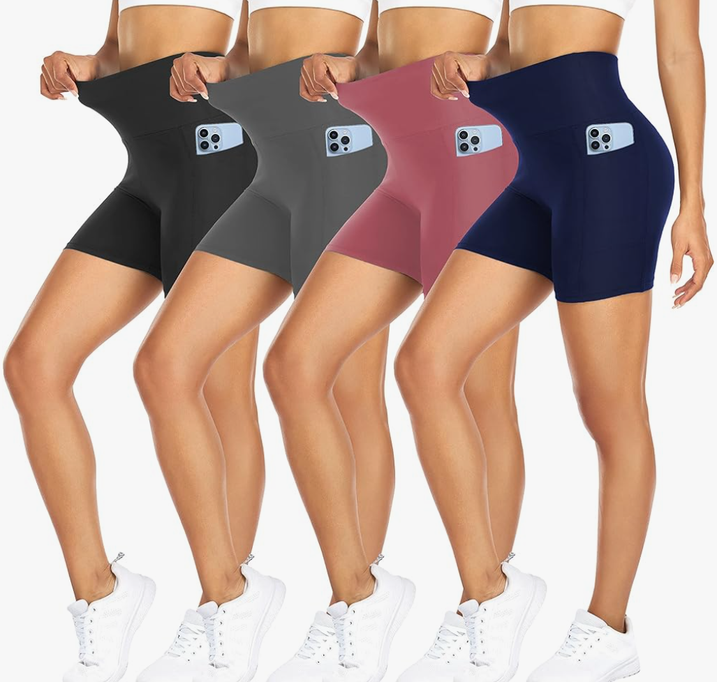 FULLSOFT 4 Pack Biker Shorts for Women with Pockets – 5" High Waisted Tummy Control Workout Yoga Running Gym Tennis Shorts
Color: 01-4 Pack Black/Navy Blue/Grey/Pink, Size: L-XL